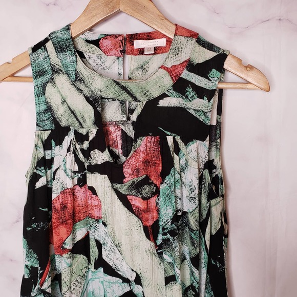 LC LAUREN CONRAD tropical palm leaf tunic mock neck tank XS - Picture 4 of 10
